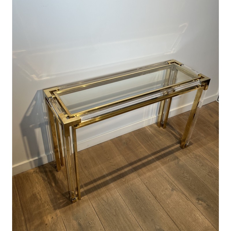 Console en Plexiglas et Laiton à Plateau de Verre, Attribu | Maison Barrois