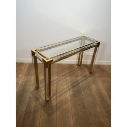 Console in Plexiglas and Brass with Glass Top, Attributed | Maison Barrois