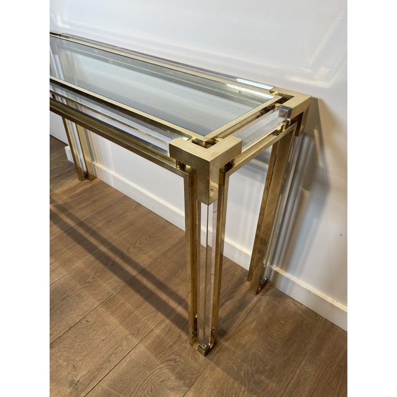 Console in Plexiglas and Brass with Glass Top, Attributed | Maison Barrois