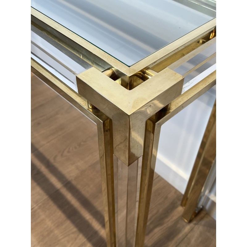Console en Plexiglas et Laiton à Plateau de Verre, Attribu | Maison Barrois