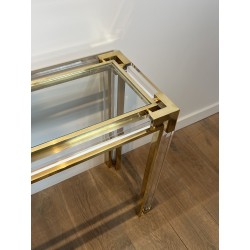 Console en Plexiglas et Laiton à Plateau de Verre, Attribu | Maison Barrois