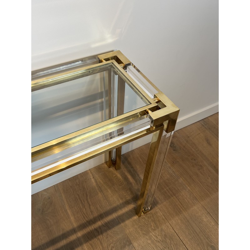 Console in Plexiglas and Brass with Glass Top, Attributed | Maison Barrois
