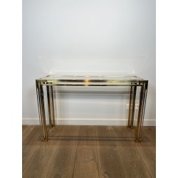 Console en Plexiglas et Laiton à Plateau de Verre, Attribu | Maison Barrois