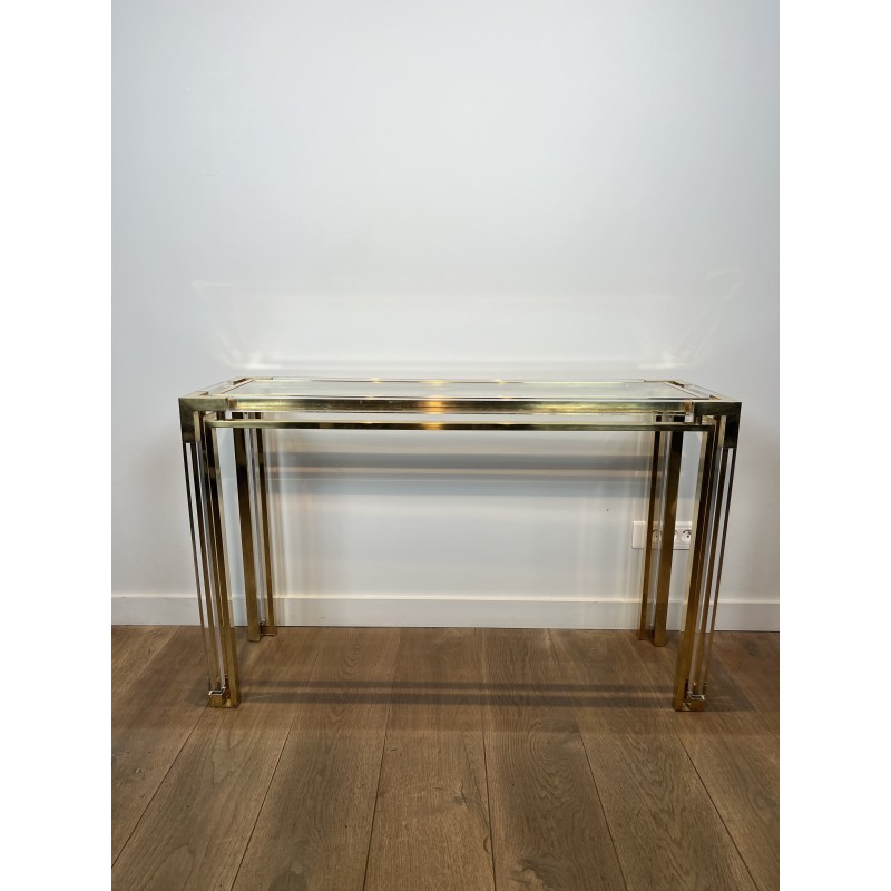 Console en Plexiglas et Laiton à Plateau de Verre, Attribu | Maison Barrois