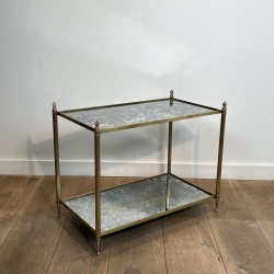 Pair of Brass Side Tables with Two Oxidised Mirror Tiers, | Maison Barrois