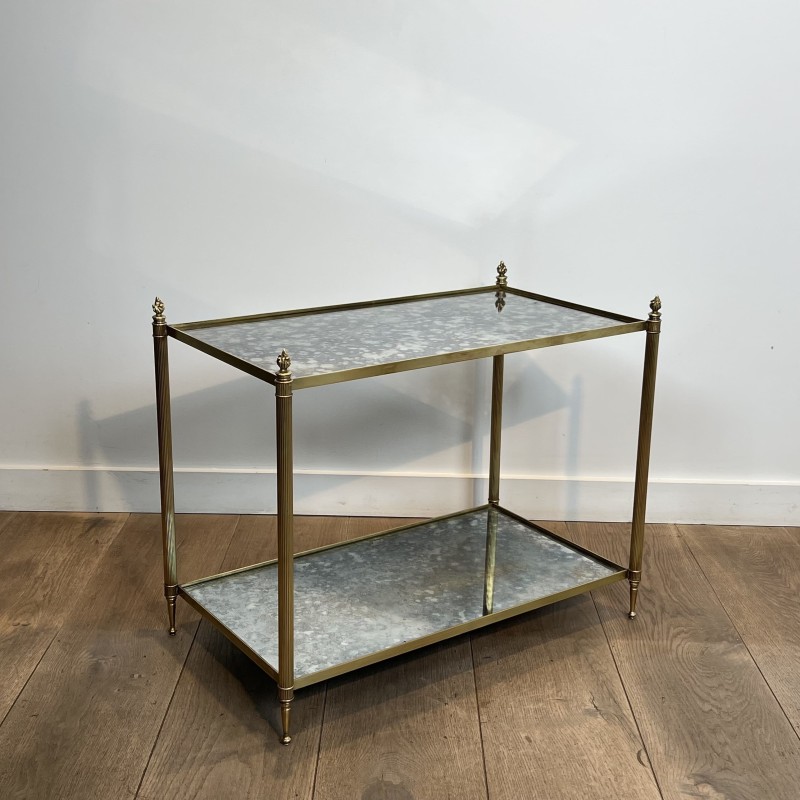 Pair of Brass Side Tables with Two Oxidised Mirror Tiers, | Maison Barrois