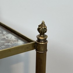 Pair of Brass Side Tables with Two Oxidised Mirror Tiers, | Maison Barrois