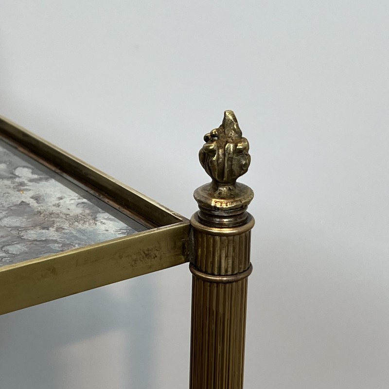 Pair of Brass Side Tables with Two Oxidised Mirror Tiers, | Maison Barrois