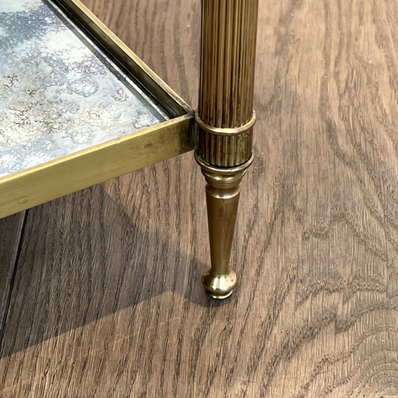 Pair of Brass Side Tables with Two Oxidised Mirror Tiers, | Maison Barrois