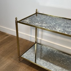 Pair of Brass Side Tables with Two Oxidised Mirror Tiers, | Maison Barrois