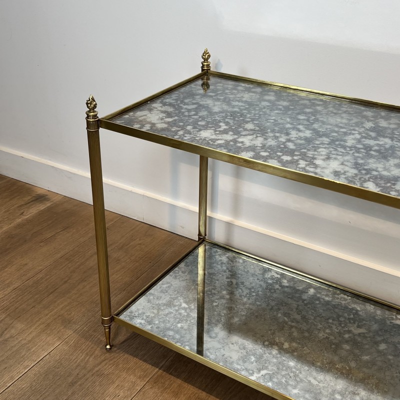 Pair of Brass Side Tables with Two Oxidised Mirror Tiers, | Maison Barrois