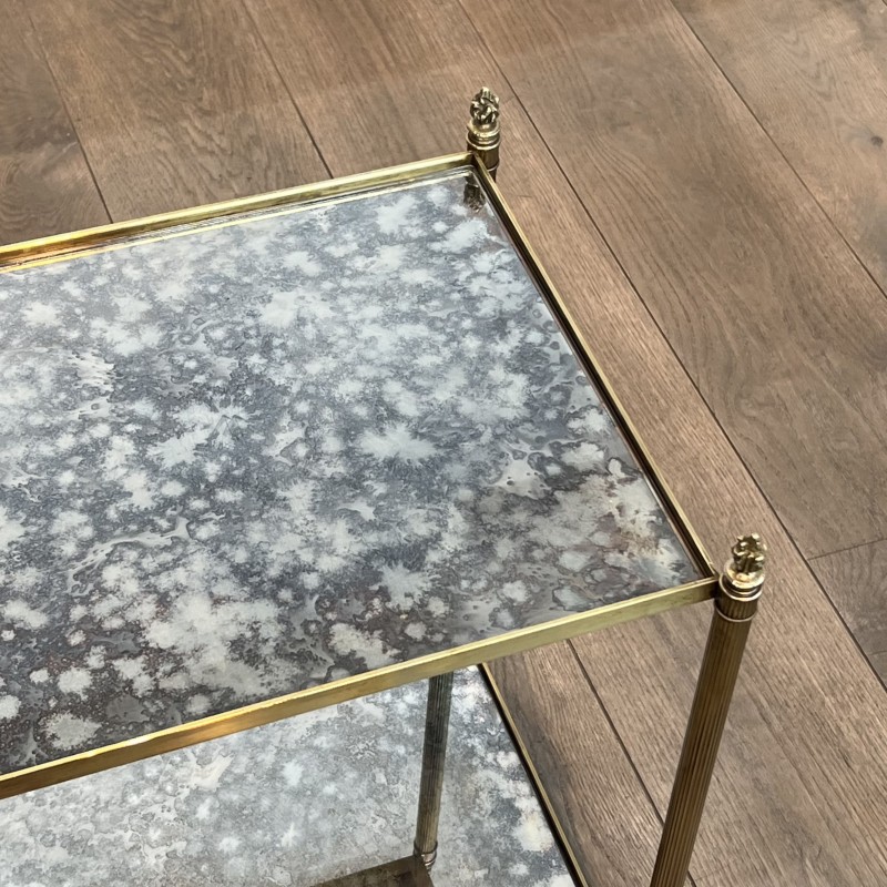 Pair of Brass Side Tables with Two Oxidised Mirror Tiers, | Maison Barrois