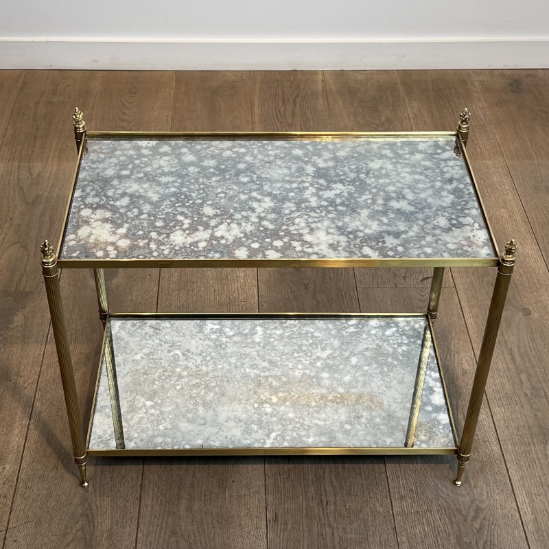 Pair of Brass Side Tables with Two Oxidised Mirror Tiers, | Maison Barrois