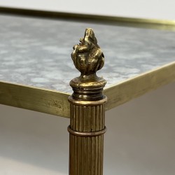 Pair of Brass Side Tables with Two Oxidised Mirror Tiers, | Maison Barrois