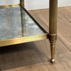 Pair of Brass Side Tables with Two Oxidised Mirror Tiers, | Maison Barrois