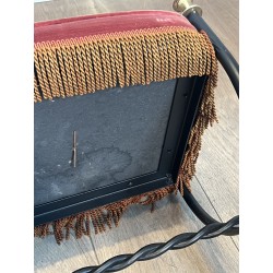 Banquette Curule en Métal Noir et Laiton, Velours Rose / R | Maison Barrois