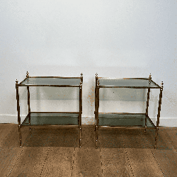 Pair of Brass Side Tables with Two Smoked Glass Tiers, Mai | Maison Barrois