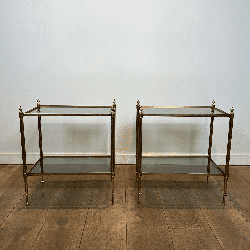 Pair of Brass Side Tables with Two Smoked Glass Tiers, Mai | Maison Barrois