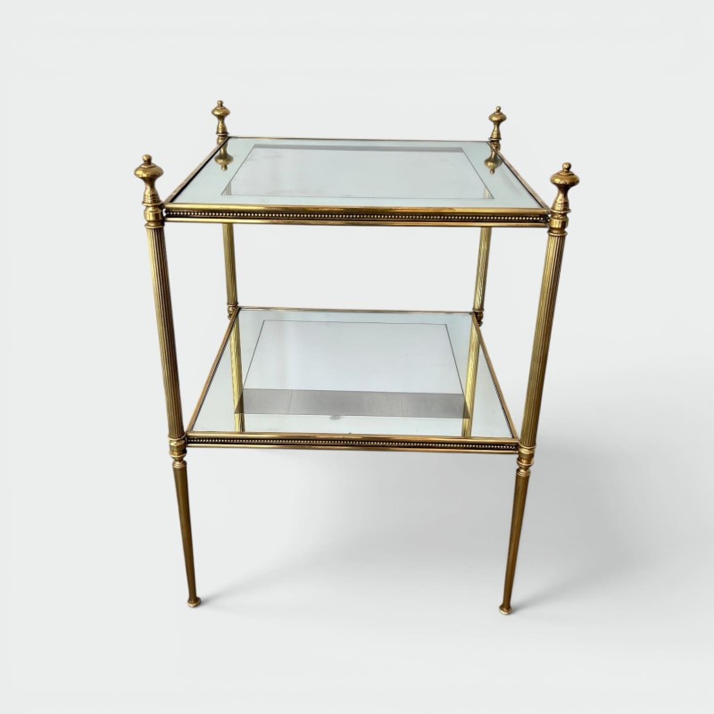 Side Table in Brass with Beaded Friezes and Mirror-Bordere | Maison Barrois