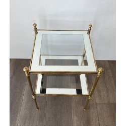 Side Table in Brass with Beaded Friezes and Mirror-Bordere | Maison Barrois