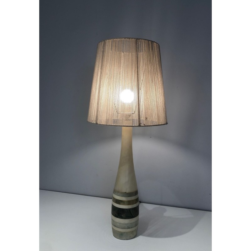 Lampe de Table en Marbre à Incrustations de Marbres Colorés, Travail Français, vers 1970