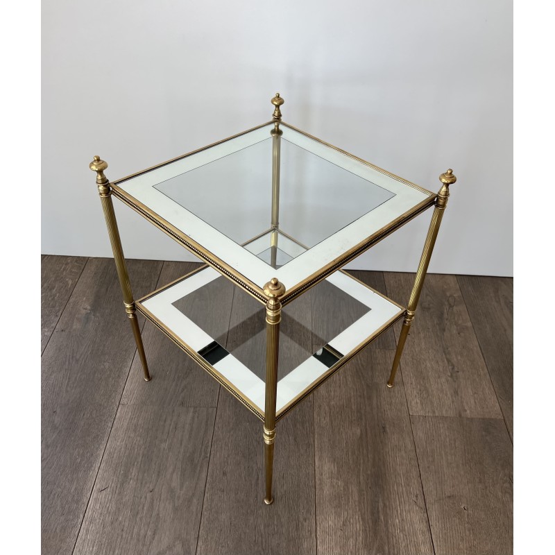 Side Table in Brass with Beaded Friezes and Mirror-Bordere | Maison Barrois