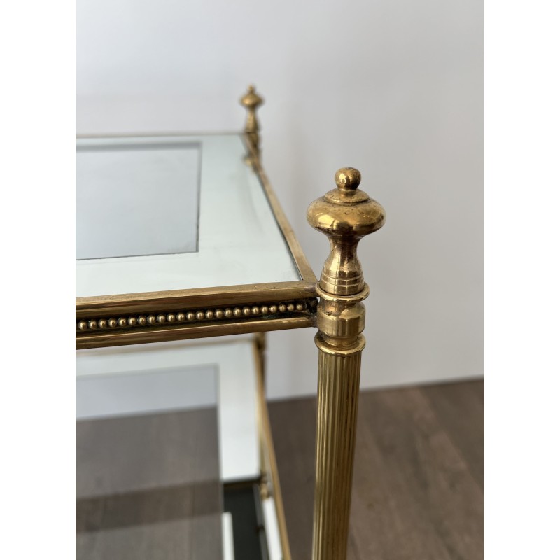 Side Table in Brass with Beaded Friezes and Mirror-Bordere | Maison Barrois
