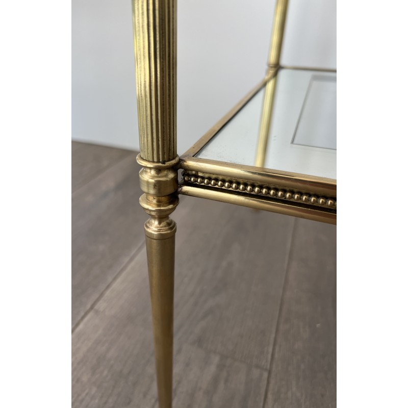 Side Table in Brass with Beaded Friezes and Mirror-Bordere | Maison Barrois