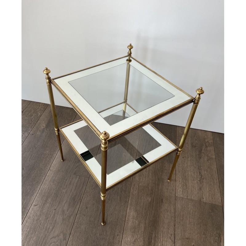 Side Table in Brass with Beaded Friezes and Mirror-Bordere | Maison Barrois