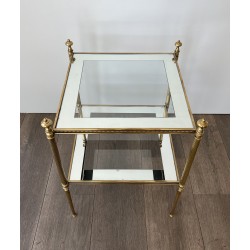 Side Table in Brass with Beaded Friezes and Mirror-Bordere | Maison Barrois