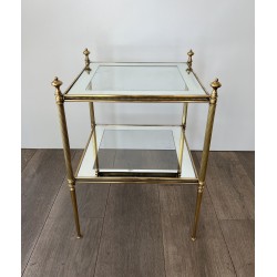Bout de Canapé en Laiton à Frises Perlées et Verre Bordé d | Maison Barrois