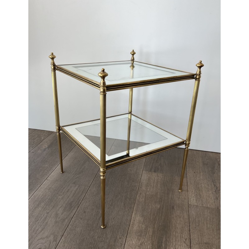 Side Table in Brass with Beaded Friezes and Mirror-Bordere | Maison Barrois