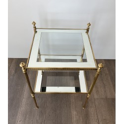 Side Table in Brass with Beaded Friezes and Mirror-Bordere | Maison Barrois