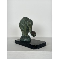 Pair of Art Deco Elephant Bookends in Spelter with Green P | Maison Barrois
