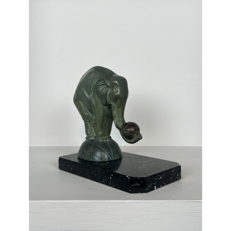 Pair of Art Deco Elephant Bookends in Spelter with Green P | Maison Barrois