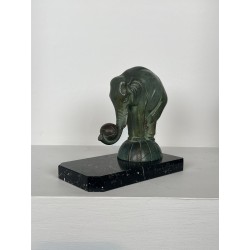 Pair of Art Deco Elephant Bookends in Spelter with Green P | Maison Barrois
