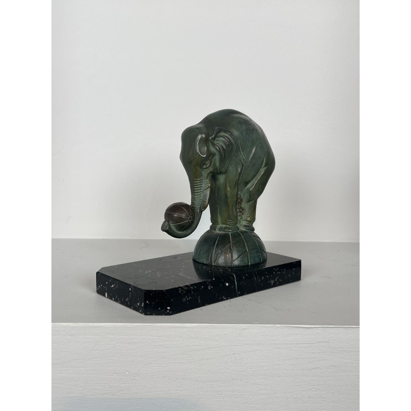 Pair of Art Deco Elephant Bookends in Spelter with Green P | Maison Barrois