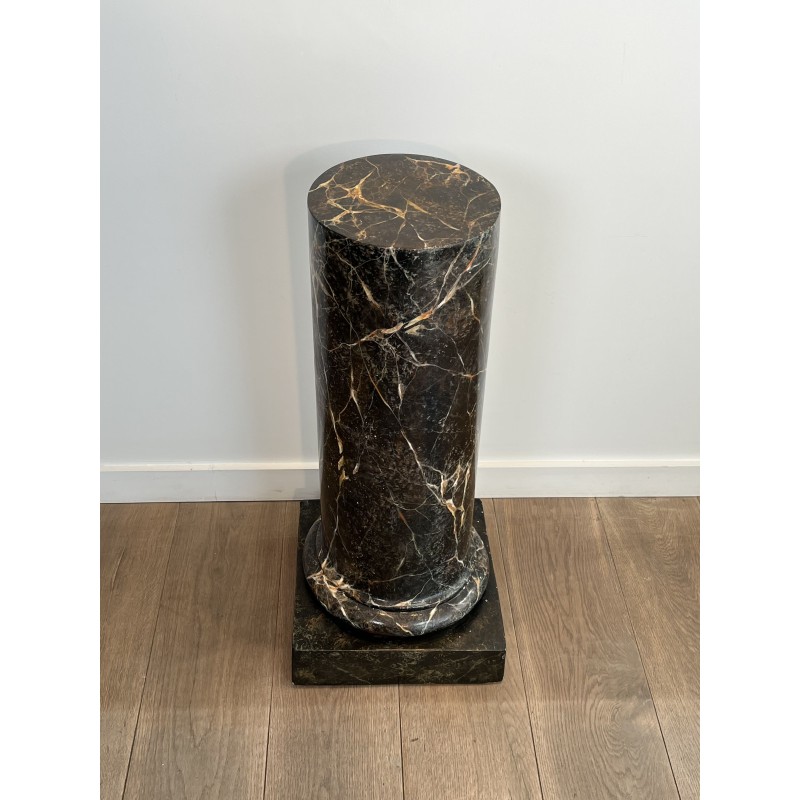 Display Column in Painted Wood Imitating Black Faux Marble | Maison Barrois