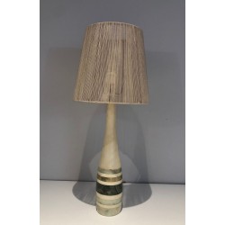 Lampe de Table en Marbre à Incrustations de Marbres Colorés, Travail Français, vers 1970
