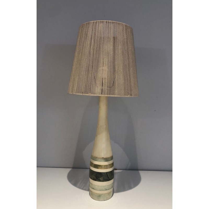 Lampe de Table en Marbre à Incrustations de Marbres Colorés, Travail Français, vers 1970