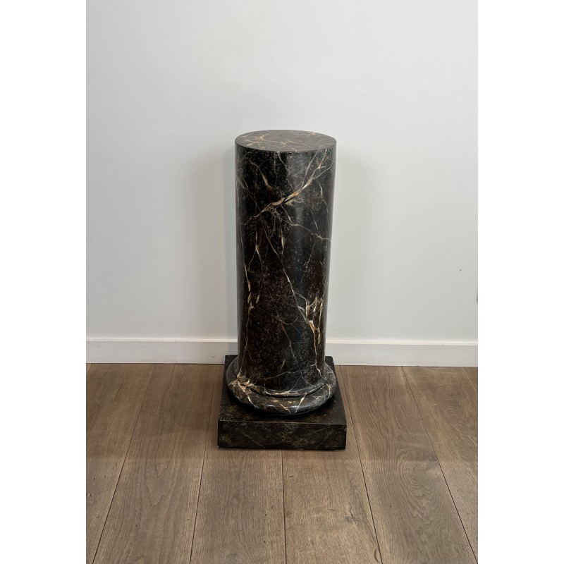 Display Column in Painted Wood Imitating Black Faux Marble | Maison Barrois