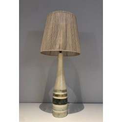 Lampe de Table en Marbre à Incrustations de Marbres Colorés, Travail Français, vers 1970