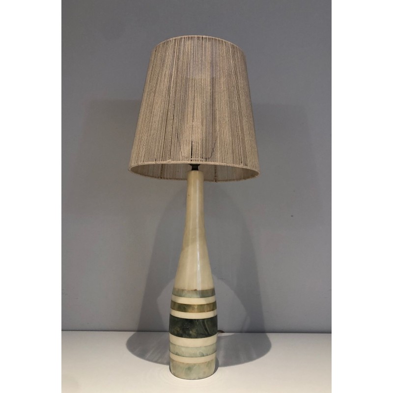 Lampe de Table en Marbre à Incrustations de Marbres Colorés, Travail Français, vers 1970