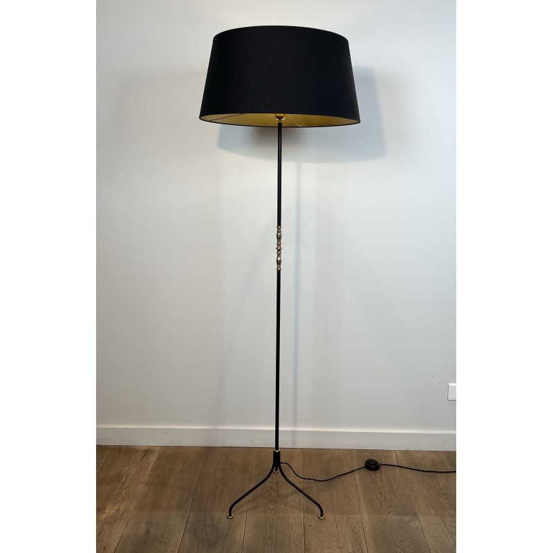 Tripod Floor Lamp in Black Lacquered Metal, Brass Spindle | Maison Barrois