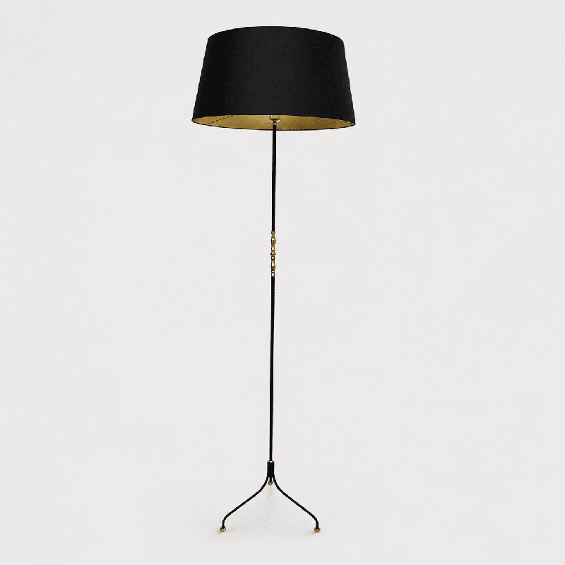 Lampadaire Tripode en Métal Laqué Noir, Fuseau de Laiton a | Maison Barrois