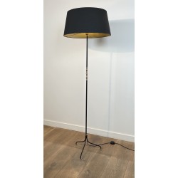 Lampadaire Tripode en Métal Laqué Noir, Fuseau de Laiton a | Maison Barrois