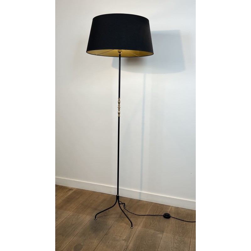 Tripod Floor Lamp in Black Lacquered Metal, Brass Spindle | Maison Barrois