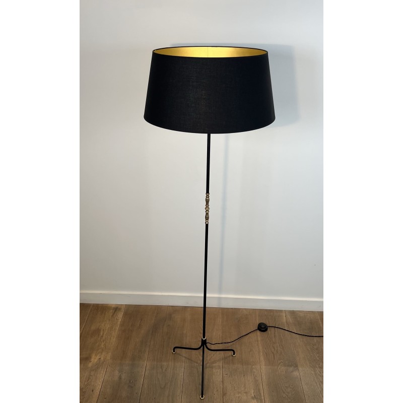Tripod Floor Lamp in Black Lacquered Metal, Brass Spindle | Maison Barrois