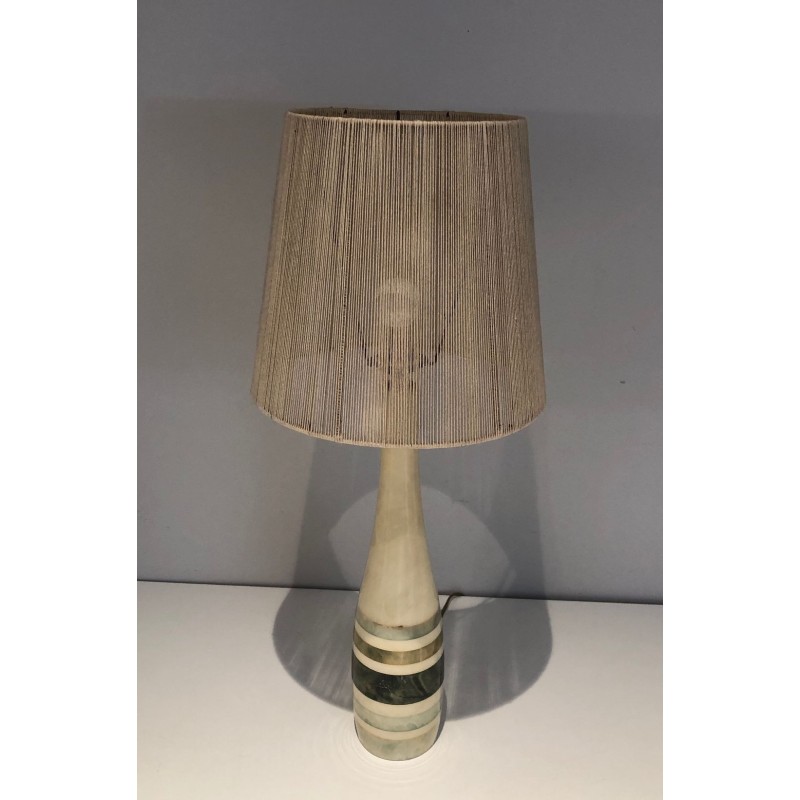 Lampe de Table en Marbre à Incrustations de Marbres Colorés, Travail Français, vers 1970