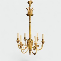 Lustre en Bronze Doré à Mascarons Féminins et Six Lumières | Maison Barrois